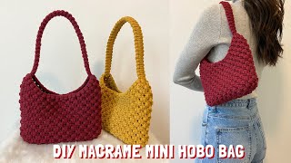 DIY  Macrame mini hobo bag tutorial  Bolsa de macrame  마크라메 가방 [upl. by Marilou]