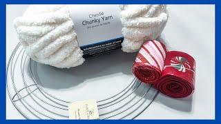 Christmas Wreath Tutorial  Chunky Yarn amp Ribbon Wreath  Just 1 Quick Craft [upl. by Attikin]