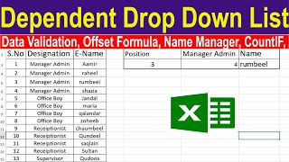 Excel Dependent Drop Down list  Data validation  Name Manager and IF statement by learning center [upl. by Ainoda]