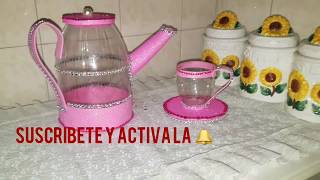 Diy Set de Cafetera y taza con botellas plásticascraft plastic bottle idea [upl. by Diahann308]