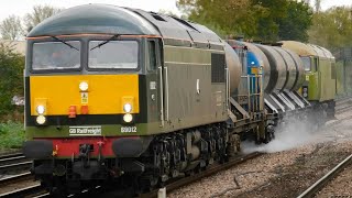 GBRf Class 69s  69012 Falcon 2  69013 In Its Undercoat Livery Pass Paddock Wood On RHTT [upl. by Akeber]