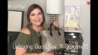 Gucci Supreme Bees Tote Unboxing English Version 2018 [upl. by Hort]