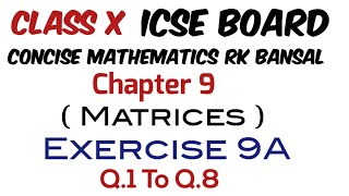 Exercise 9A Class 10 Maths ICSE Board RK Bansal [upl. by Esorlatsyrc]