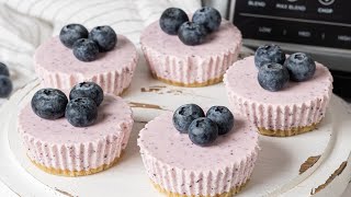 Make these in your FOOD PROCESSOR  NoBake Mini Blueberry Cheesecakes [upl. by Ailesor]