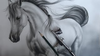 Desenho e Aerografia  Cavalo realista Monocromático  Drawing and Realistic Airbrush Horse [upl. by Misab]