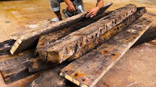 Reuse RAILWAY Sleepers Woodworking Project  Beautiful Monolithic Heavy Dining Table Design [upl. by Pitchford]