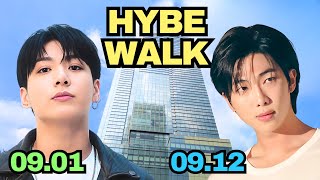 Summer walk around BTS HYBE Building Jungkook Birthday Cafe info and RM Birthday Ads [upl. by Rutra]