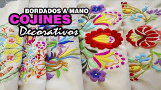 🌸COJINES DECORATIVOS BORDADOS A MANO 💐 Bordados con hilo en estilo Mexicano en puntada Relleno [upl. by Laefar]