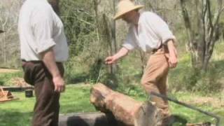 Hewing an oak log with handtools [upl. by Wade]