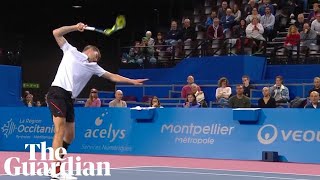 Alexander Bublik smashes three rackets on court after exit at the Open Sud de France [upl. by Schwab714]