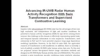 Advancing IR UWB Radar Human Activity Recognition With Swin Transformers and Supervised Contrastive [upl. by Cordey]