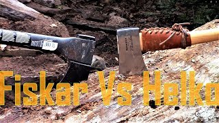 Helko Werks 28quot Scout Vs Fiskars 28quot Chopping Axe Felling Trees [upl. by Kolva807]