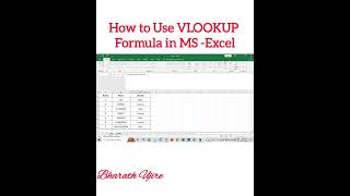 😦😦How To Use VLOOKUP Formula in MSExcel MicroSoft🍀 no copyrights 🍀BharathUjire 🍀Shorts💥💥 [upl. by Shoshanna]