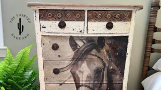 How to decoupage on furniture and create an old rustic look on a DIY dresser makeover [upl. by Hestia832]