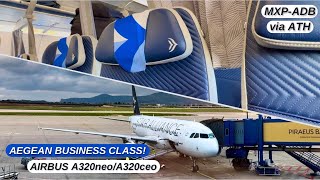 TRIP REPORT  AEGEAN BUSINESS CLASS A320neo  A320  Aegean Business Lounge  MilanAthensIzmir [upl. by Keever]