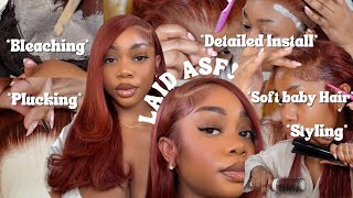 INCREDIBLY DETAILED GINGER SIDE PART WIG INSTALL BLEACHING PLUCKING INSTALL amp STYLE CYNOSURE HAIR [upl. by Aunson]