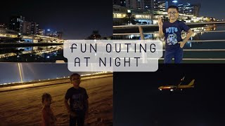 night outing  enjoying view at lagoon park  kids watching plane  amwaj island  bahrain blog [upl. by Alla658]