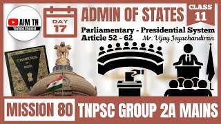 Admin  Class  11  Parliamentary  Presidential System  Art 52  62  Mr Vijay Jeyachandiran [upl. by Earised]