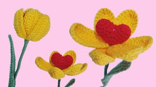 How to Make Crochet Tulip with Surprise Heart Inside Easy Tutorial for Beginners  Pattern [upl. by Albert763]