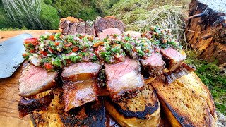 Menwiththepot Steak 🥩 with chimichurri sauce served with crunchy toasted bread 🥖 ASMR cooking 🔥 [upl. by Rowley841]