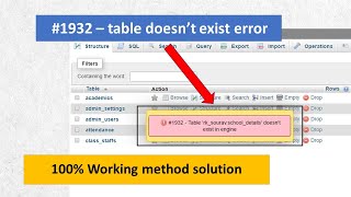 1932  table doesnt exist in engine PhpMyAdmin error  MySQL database error [upl. by Ellednahs]