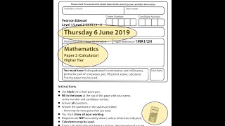 EDEXCEL GCSE Maths June 2019 Paper 2 Higher Calculator 2H [upl. by Graaf]