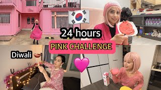 🇰🇷💖24 PINK CHALLENGE ONLY pink roti Diwali celebration and first snow ❄️ [upl. by Kier]