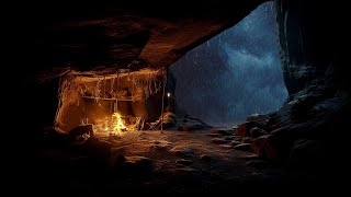 Deep Sleep in a Cozy Rainy Thunder Cave  Bonfire Sounds and for Stress Relief Peaceful Deep Sleep [upl. by Tsui447]