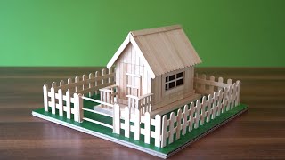 Making a small but beautiful ice cream stick house  complete tutorial for beginner [upl. by Lorri]