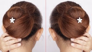 Elegant Bun Hairstyle For Ladies  Simple Updo Hairstyle For Women [upl. by Idna]