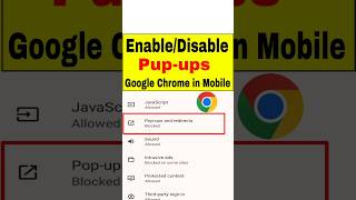 Pop up EnableDisable in Google Chrome  Mobile Chrome me Popup Kaise AllowBlock kare shorts [upl. by Maillliw269]