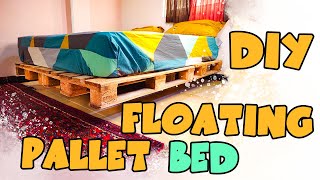 Floating Pallet Bed frame DIY  BUILD A QUEEN SIZE PALLET BED  PALLET BED  FLOATING BED [upl. by Kovacev320]