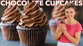 Easy CHOCOLATE CUPCAKES with Chocolate Buttercream Frosting [upl. by Vassili]