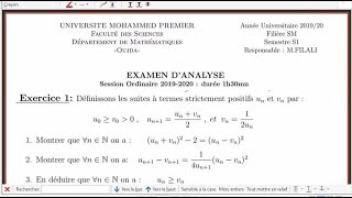 Correction de lexamen de la session ordinaire1920 Analyse 1 SMPC exercice 1 suites numériques [upl. by Retla]