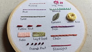 Hand Embroidery for Beginners  14 basic embroidery stitches by Lets Explore [upl. by Kerwon27]