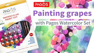 Painting Grapes With Pagos 48 Paints Watercolor Set  Wet on Wet Watercolor Technique [upl. by Brezin]