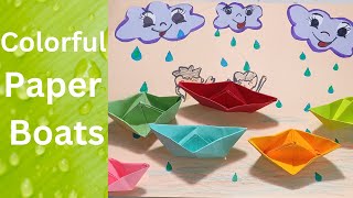 Colorful Paper boats activity  Paper boat Craft  Activity project for kids  Easy paper craft [upl. by Okoyk]