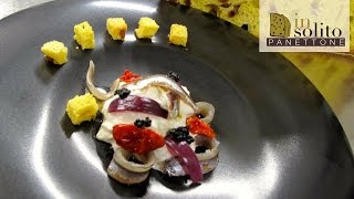 Burrata con alici caviale di aringa e panettone Loison [upl. by Georgi]