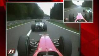 Kimi Raikkonen Overtakes Fisichella After Restart Spa 2009 [upl. by Ettenuahs91]