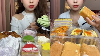 Asmr Eating CakeRoll Cake Taro Paste CakeMini Cake PastryEating Container Cake Dessert Mukbang [upl. by Siravart]