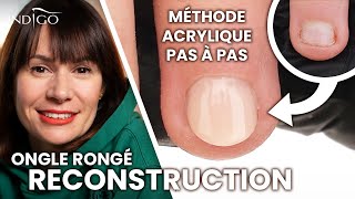 Comment faire la reconstruction de longle rongé  tuto acrylique ongle  Indigo Nails Français [upl. by Aliac382]