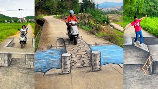 Drawing 3D Art Like Real How To Draw 3D Art Drawing On The Road Funny Draw Art [upl. by Winchell308]