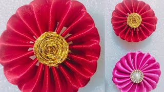 DIY Ribbon flowers  how to make satin ribbon flowers  flower makingdiycraftysewing [upl. by Docila]