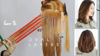 OVAL LAYERS HAIRCUT tutorialPotong rambut oval layer [upl. by Aicel]