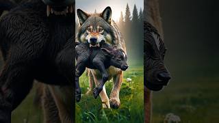 Wolf attack on black calf saved by mother cow calf wolf wildanimals petanimals motherslove [upl. by Arad]