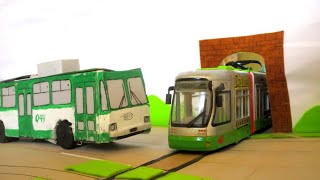 GREEN VEHICLES Dickie Toys City Liner Tram and Trolleybus Passenger Train [upl. by Ced]