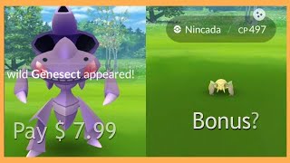 I paid 8 dollars to catch this pokemon Genesect and shiny NincadaNinjask is live in Pokemon Go [upl. by Enella]