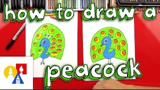 How To Draw A Cartoon Peacock for Young Artists [upl. by Aihsei]