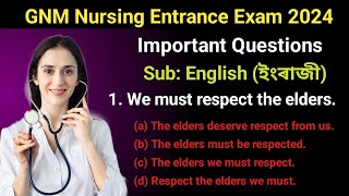 GNM Nursing Entrance Exam English Voice Question Paper  GNM Entrance Exam 2024 [upl. by Enelram]