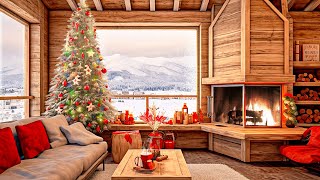 Cozy Christmas Living Room Ambience Crackling Fire and Snowfall  Christmas Jazz Music 2024 [upl. by Polish]